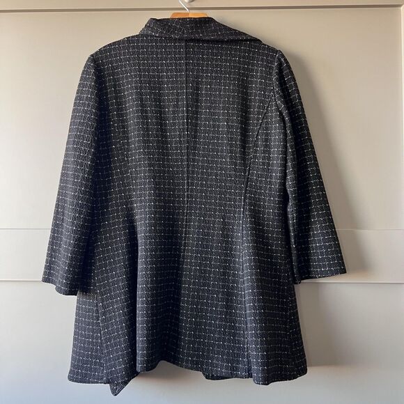 Calvin Klein Sweater Womens 4 Black White Open Front Ruffle Collar Tweed Jacket - Picture 2 of 13